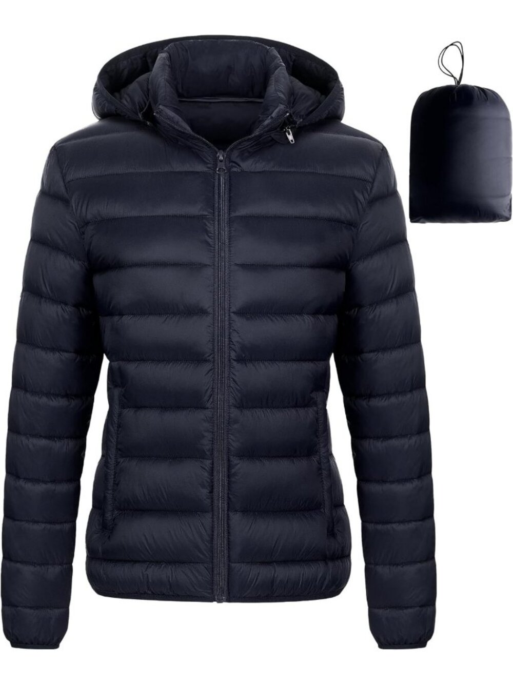 Lightweight Packable Short Puffer Jacket for Women, Warm Winter Coat with Hood
